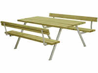 Plus Picknicktisch Alpha Stahl-Holz 177 x 185 x 76 cm natur mit 2 Rückenlehnen