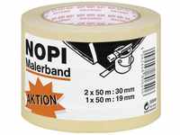 NOPI Malerkrepp 3-er Pack 2 x (50 m x 30 mm) + 1 x (50 m x 19 mm), beige