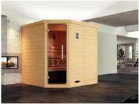 Weka Massivholz-Eck-Sauna Kemi Eck 2 mit Glastür und Komfortpaket