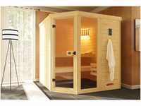 Weka Massivholz-Element-Sauna Laukkala 3 mit Glastür und Fenster