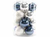 TrendLine Weihnachtskugeln aus Glas Ø 6 cm weiß-silber-nachtblau 20 Stück