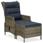 vidaXL Verstellbarer Gartensessel mit Fu&szlig;hocker Poly Rattan Braun