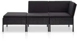 vidaXL 3-tlg. Garten-Lounge-Set mit Auflagen Poly Rattan Schwarz