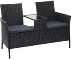 Mendler Poly-Rattan Sitzbank mit Tisch HWC-E24, Gartenbank Sitzgruppe Gartensofa,