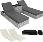 tectake Sonnenliegen Set Nautica Aluminium Rattan 2er inkl. Tisch Beige Grau