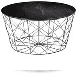SalesFever Couchtisch mit Metallkorb &Oslash; 80 cm | Glasplatte foliert in Marmor-Optik 