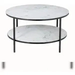 SalesFever Couchtisch rund | mit 2 Ablagen | Glasplatte foliert in Marmor-Optik 