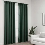 vidaXL Verdunkelungsvorh&auml;nge Haken Leinenoptik 2 Stk. Gr&uuml;n 140x245 cm