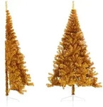 vidaXL K&uuml;nstlicher Halb-Weihnachtsbaum mit St&auml;nder Gold 240 cm PET