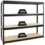 PROREGAL Schwerlastregal DINO | HxBxT 180x180x60 cm | Fachlast 500kg | Schwarz 