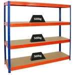 PROREGAL Schwerlastregal DINO | HxBxT 180x200x60 cm | Fachlast 500kg | Blau/Orange 