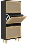 vidaXL Schuhschrank Schwarz 52x25x115 cm Holzwerkstoff & Rattan Natur