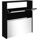 vidaXL Schuhschrank mit Spiegel 2 F&auml;cher Schwarz 63x17x67 cm