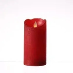 LED Kerze mit beweglicher Flamme Echtwachs Rustik-Optik H: 15cm Timer rot