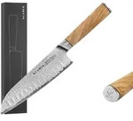 KLAMER Premium Santoku Damastmesser Olive echter japanischer Stahl 18 cm Kochmesser