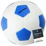 HMF Spardose mit Schloss, Fu&szlig;ball in Lederoptik 15 cm Durchmesser, Blau/Wei&szlig;