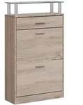 vidaXL Schuhschrank mit Schubfach & oberes Glasregal Holz Eichenoptik