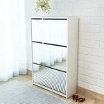 vidaXL Schuhschrank mit 3 F&auml;chern Spiegel Wei&szlig; 63x17x102,5 cm