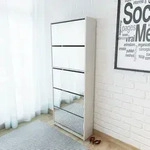 vidaXL Schuhschrank mit 5 F&auml;chern Spiegel Wei&szlig; 63&times;17&times;169,5 cm