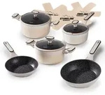 STONELINE&reg; Creme Kochgeschirr-Set 11-teilig mit Deckeln, beschichtete T&ouml;pfe &