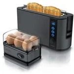 Arendo Fr&uuml;hst&uuml;cks Set in Grau Edelstahl - Langschlitz Toaster und Eierkocher