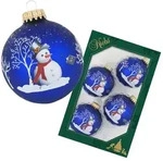 Krebs Glas Lauscha K&ouml;nigsblau 7cm Glaskugel mit Schneemanndekor