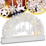 Monzana Schwibbogen Schneeflocken Holz Wei&szlig; LED Beleuchtet Weihnachten Deko