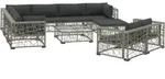 vidaXL 10-tlg. Garten-Lounge-Set mit Auflagen Poly Rattan Grau