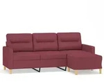 vidaXL 3-Sitzer-Sofa mit Hocker Weinrot 180 cm Stoff