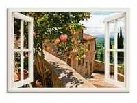 ARTland Leinwandbilder Wandbild Bild auf Leinwand Fensterblick Rosen auf Balkon