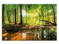 ARTland Leinwandbilder Wandbild Bild auf Leinwand Wald mit Bach Größe: 90x60...