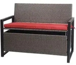 Mendler Poly-Rattan 2er Sitzbank HWC-F39, Gartenbank Truhenbank, Staufach