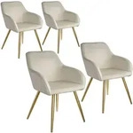 tectake Esszimmerstuhl Marilyn Samtoptik, goldene Stuhlbeine - 4er Set creme/gold
