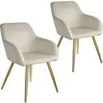 tectake Esszimmerstuhl Marilyn Samtoptik, goldene Stuhlbeine - 2er Set creme/gold