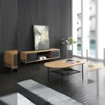 SalesFever Lowboard mit Polyrattan | 2 T&uuml;ren, 2 offene F&auml;cher | MDF natur |...