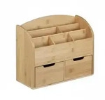 Relaxdays Schreibtisch-Organizer Bambus, Briefablage, 6 F&auml;cher, 2 Schubladen,