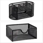 Relaxdays Schreibtischorganizer, B&uuml;roablage mit Stiftehaltern & Schublade, Metall