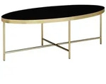 FineBuy Couchtisch Glas Schwarz Wohnzimmertisch Oval 110 x 56 Glastisch Gold
