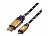 Roline USB-Kabel USB 2.0 USB-A Stecker, USB-Mini-A Stecker 3.00 m Schwarz, Gold