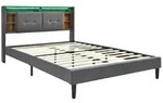 Merax LED Doppelbett 140x200 Polsterbett aus Leinen mit Stauraum-Kopfteil @ 2