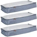 Relaxdays Unterbettkommode, 3er Set, Stoff, HxBxT: 14x100x45 cm, mit Sichtfenster,
