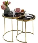 FineBuy Satztisch COMO schwarz/Gold Beistelltisch Metall/Glas Couchtisch 2er Set