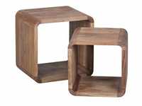 FineBuy 2er Set Satztisch Massivholz Wohnzimmertisch Landhaus Cube Beistelltisch