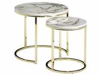 FineBuy Beistelltisch 2er Set Couchtisch Marmor Optik Wohnzimmertisch Rund Tisch