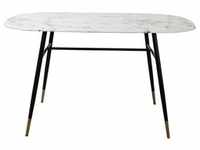 Möbilia Tisch 140 x 90 cm | Glasplatte in Marmoroptik weiß | Gestell Metall schwarz