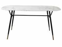 Möbilia Tisch 160 x 90 cm | Glasplatte in Marmoroptik weiß | Gestell Metall schwarz