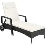 tectake Sonnenliege Rattan mit Rollen Schwarz/Beige