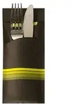 PAPSTAR 520 Bestecktaschen 20 cm x 8,5 cm schwarz/limone "Stripes" inkl....