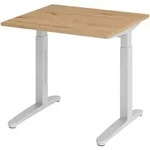 b&uuml;m&ouml; manuell h&ouml;henverstellbarer Schreibtisch 80x80 in Asteiche, Gestell in silber
