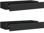 vidaXL Wandregale mit Schubladen 2 Stk. Schwarz 60x23,5x10 cm MDF